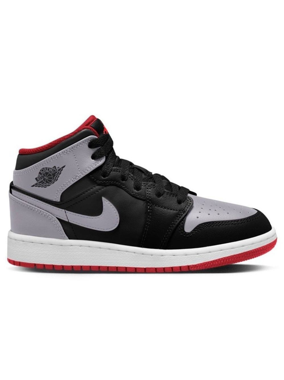 Nike Youth 5.5 Air Jordan 1 Mid GS Sneakers in Black Cement Gray Fire Red (ABBA)